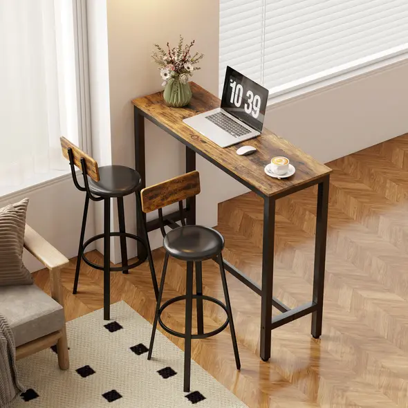 HOMCOM Set of Two Industrial-Style Bar Stools - Brown/Black - 8