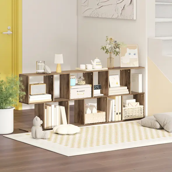 HOMCOM Side Table, Narrow End Table with Storage Shelves, S-Shaped, 3-Tier, 50W x 19.5D x 58H cm, Oak - 8