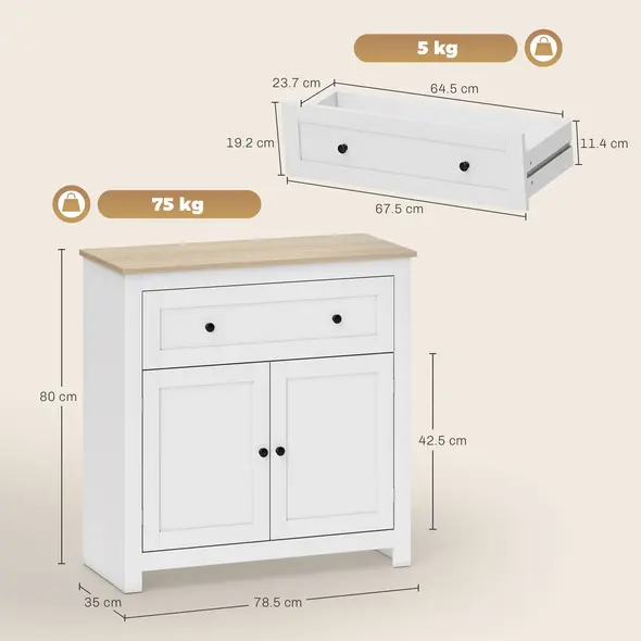 HOMCOM Sideboard Storage Cabinet, Morden Kitchen Cupboard with Adjustable Shelf, Drawer and Double Doors, Sideboard for Living Room, Dining Room, Hallway, White - 3