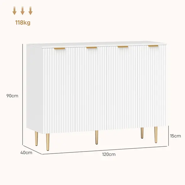 HOMCOM Sideboard Buffet Cabinet, Modern Kitchen Storage Cabinet with 4 Doors and Adjustable Shelves, White - 3