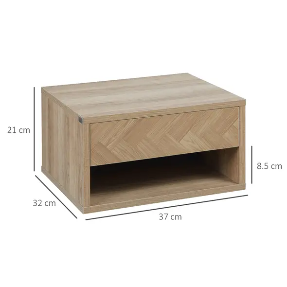 HOMCOM Set of Two Floating Bedside Tables - Natural - 3
