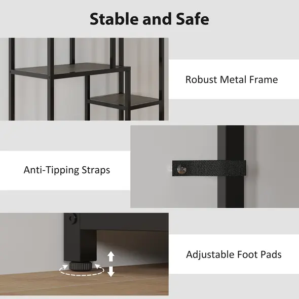 HOMCOM Seven-Tier Geometric Bookcase - Grey/Black - 5