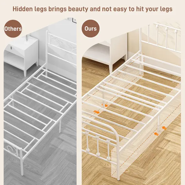HOMCOM Single Minimalistic Metal Bed Frame - White - 8