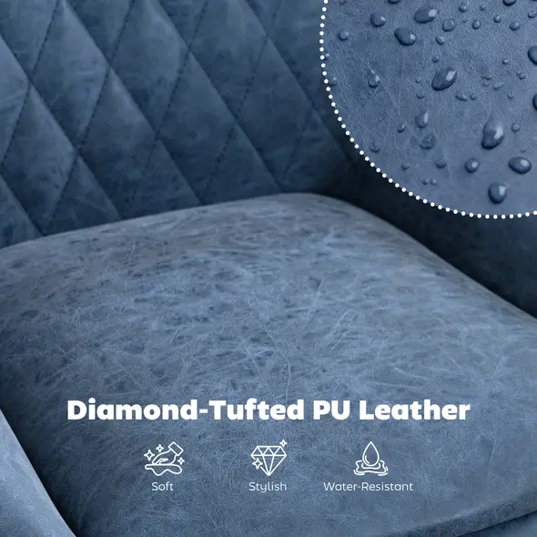 HOMCOM Set of Two Faux Leather Retro Bar Stools - Dark Blue - 6