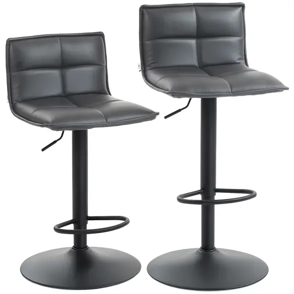 HOMCOM Set of Two Modern Faux Leather Bar Stools - Dark Grey - 1