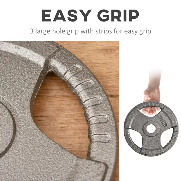 HOMCOM Set of 6 Cast Iron Olympic Weight for 2"/5cm Hole Dumbbell Handle Bar 35kg Dumbbell Plates Barbell Weight 2 x 5kg, 2 x 2.5kg, 2 x 10kg - 5