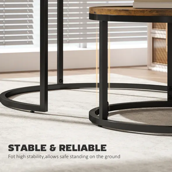 HOMCOM Set of Two Wood-Effect Stacking Tables - Rustic Brown - 6