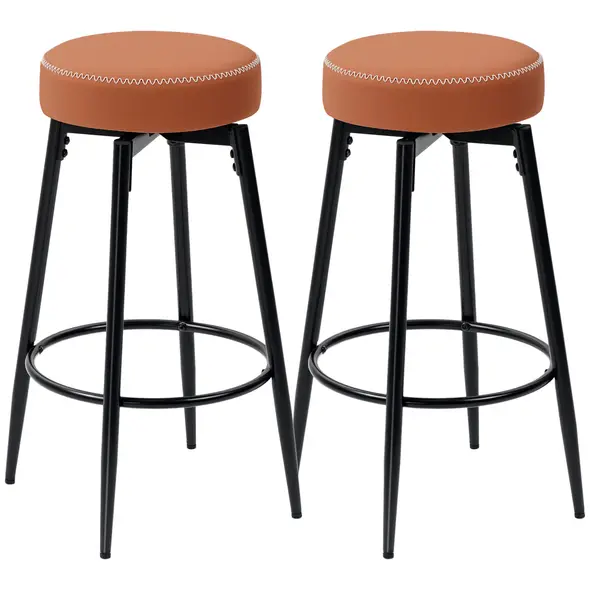 HOMCOM Set of Two Faux Leather Bar Stools - Brown/Black - 1