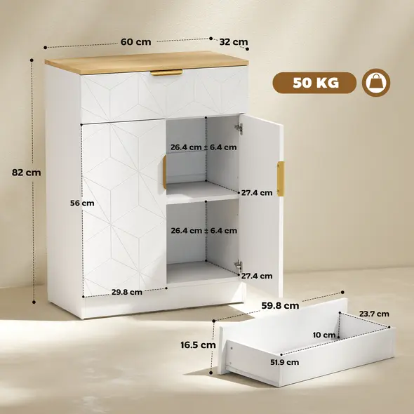 HOMCOM Sideboard Storage Cabinet, Modern Storage Cupboard with Drawer and Adjustable Shelf for Living Room, Kitchen, Dining Room, Entryway, White - 3