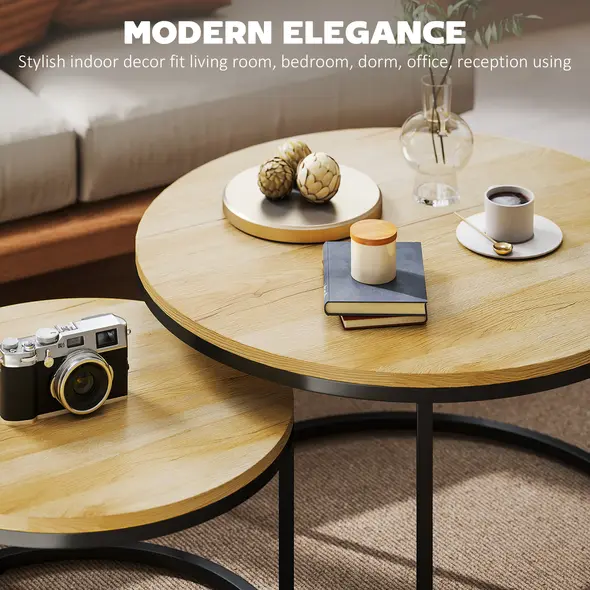 HOMCOM Set of Two Wood-Effect Stacking Tables - Natural - 4