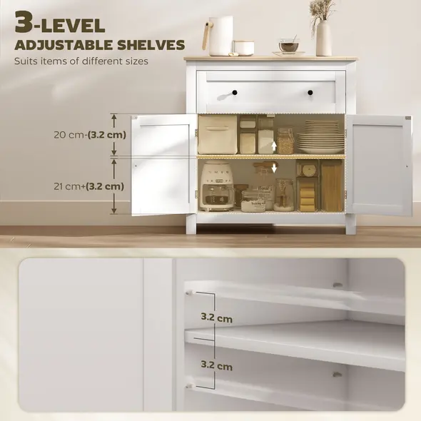 HOMCOM Sideboard Storage Cabinet, Morden Kitchen Cupboard with Adjustable Shelf, Drawer and Double Doors, Sideboard for Living Room, Dining Room, Hallway, White - 5
