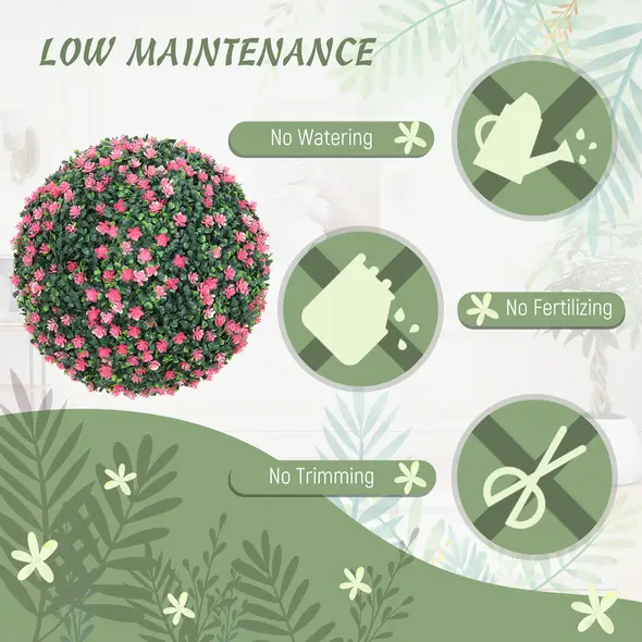 HOMCOM Set of Two Artificial Boxwood Balls Plants - Pink - 6