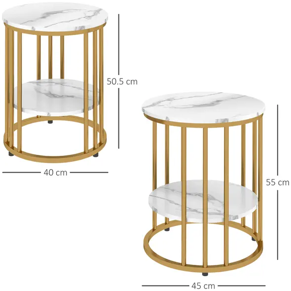 HOMCOM Set of Two Marble-Effect Coffee Tables - White/Gold-Tone - 3