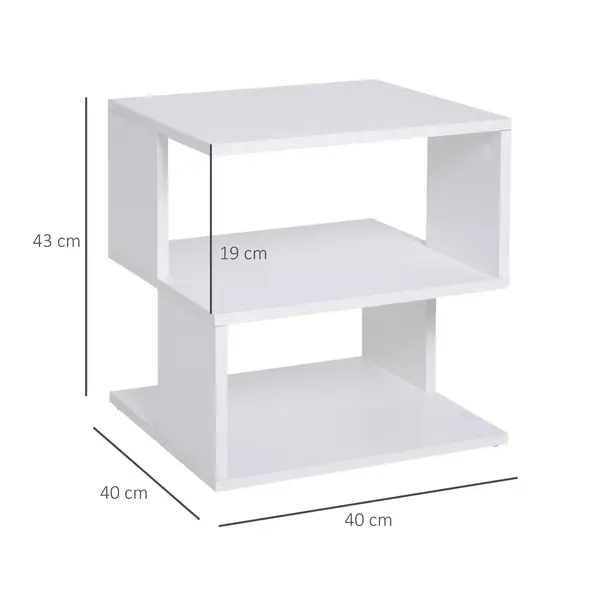 HOMCOM Side Table, Square Coffee Table, Modern End Table with 2 Tier Storage Shelves for Living Room, Bedroom, White - 3