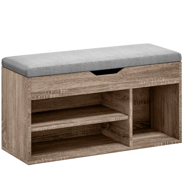 HOMCOM Shoes Cabinet Bench Hidden Storage Padded Seat Organiser Footwear Rack Hallway Grey Wood Grain - 1