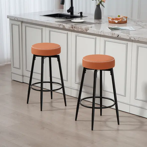 HOMCOM Set of Two Faux Leather Bar Stools - Brown/Black - 2