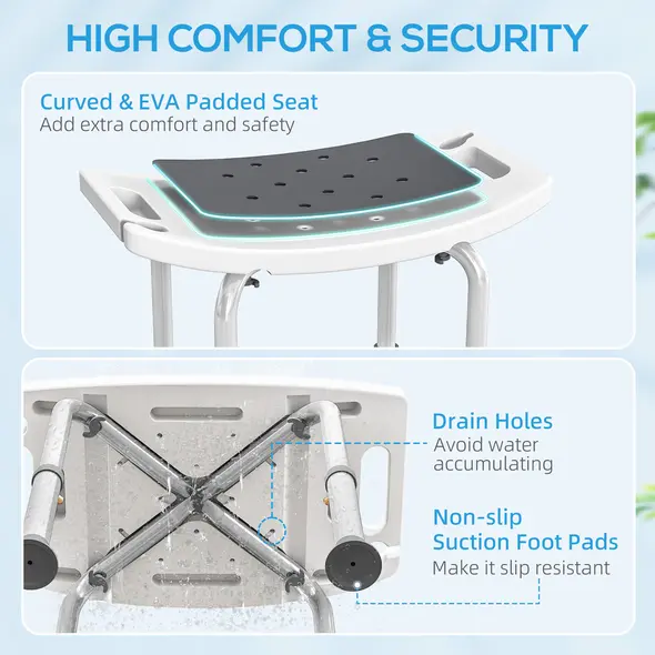 HOMCOM Shower Chair, Adjustable Height Shower Stool with Aluminium Frame and Non-Slip Feet, Bathtub Stool Seat for Elderly Disabled Handicap, Grey - 4