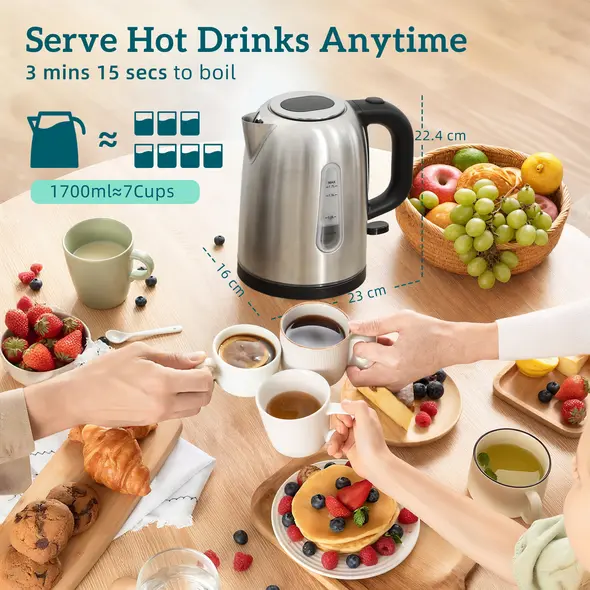 HOMCOM Simple Polished Toaster and Kettle Set - Silver Tone - 3