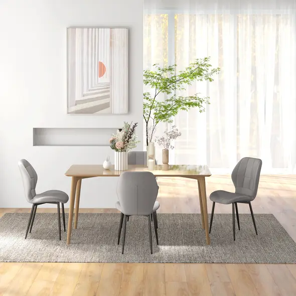 HOMCOM Set of Four Flannel Relaxed Tub Dining Chairs - Light Grey - 9