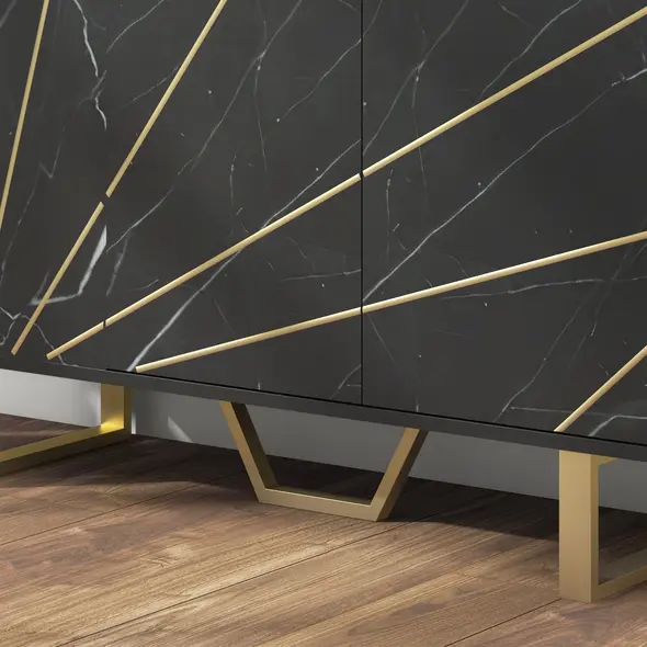 HOMCOM Sideboard Storage Cabinet, Modern Storage Cupboard with Adjustable Shelves and Metal Legs for Living Room, Kitchen, Dining Room, Entryway, Black Marble Tone - 9