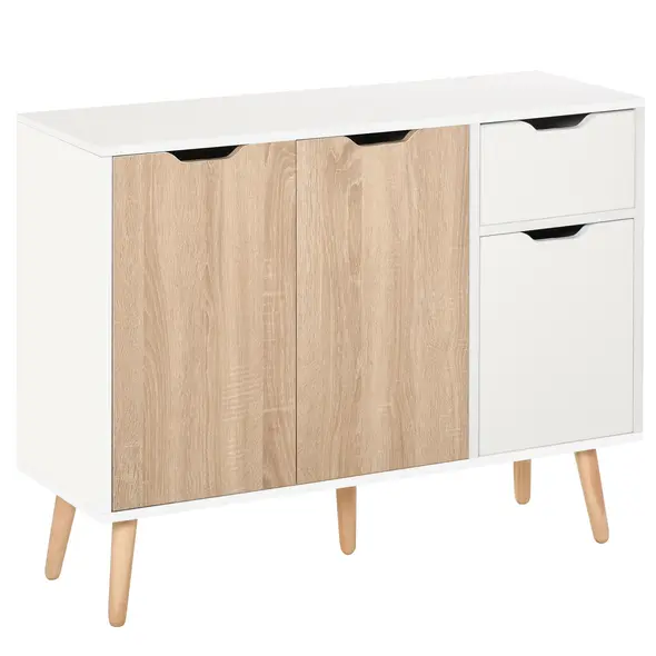 HOMCOM Sideboard Floor Standing Storage Cabinet with Drawer for Bedroom, Living Room, Home Office, Natural - 1