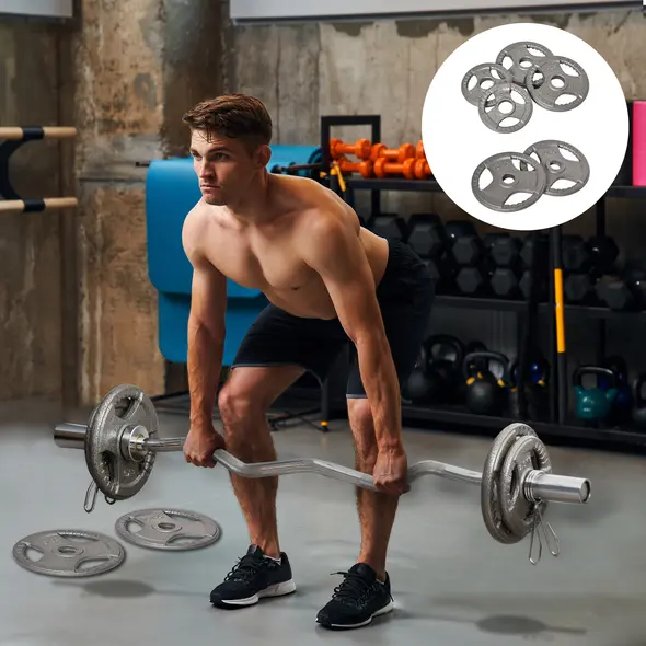 HOMCOM Set of 6 Cast Iron Olympic Weight for 2"/5cm Hole Dumbbell Handle Bar 35kg Dumbbell Plates Barbell Weight 2 x 5kg, 2 x 2.5kg, 2 x 10kg - 2