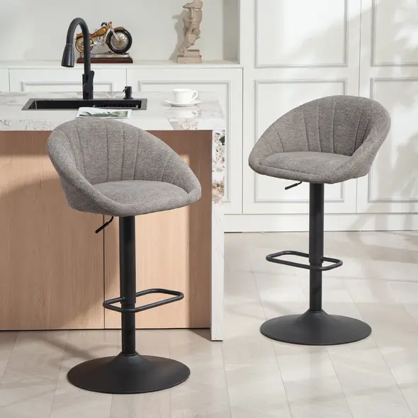 HOMCOM Set of Two Relaxed Tub Bar Stools - Grey - 2