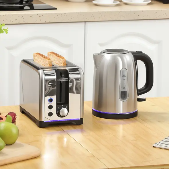 HOMCOM Simple Polished Toaster and Kettle Set - Silver Tone - 2