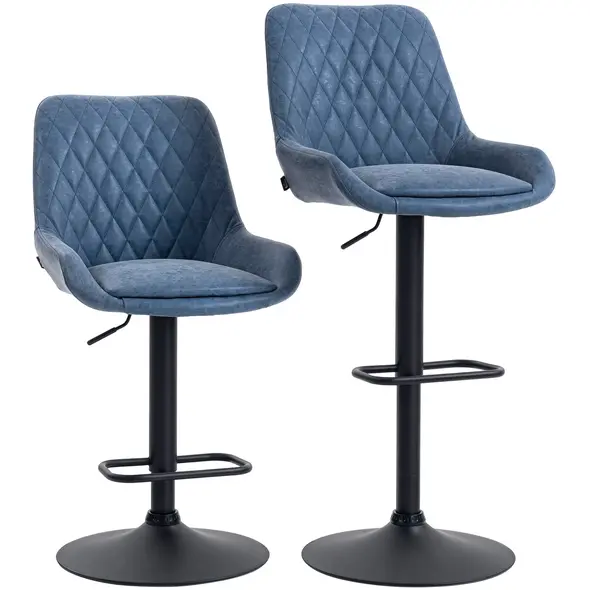 HOMCOM Set of Two Faux Leather Retro Bar Stools - Dark Blue - 1