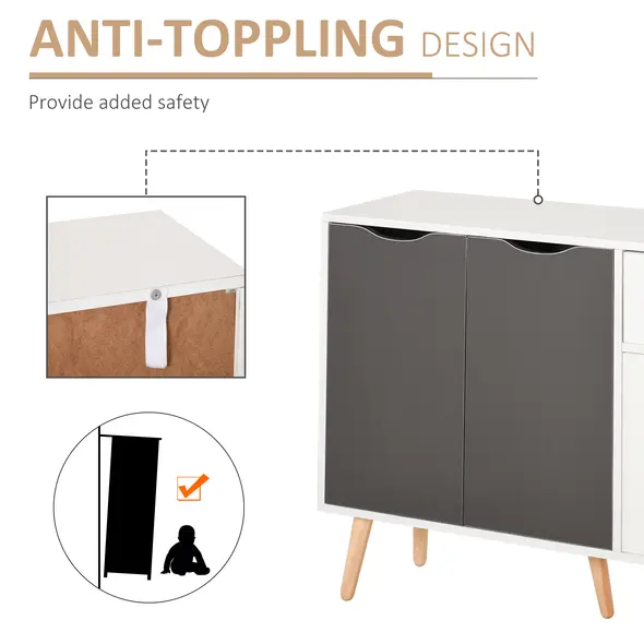 HOMCOM Sideboard Floor Standing Storage Cabinet with Drawer and Solid Wood Legs for Bedroom, Living Room, Home Office, Grey - 7