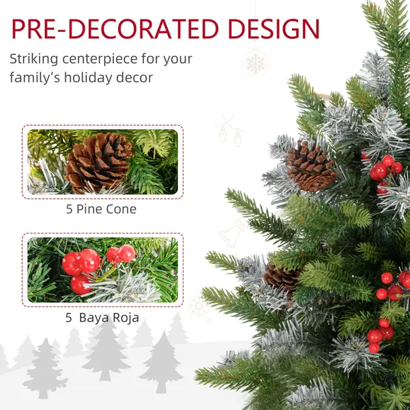 HOMCOM Set of Two 2ft Christmas Trees, with Lights, Berries and Pinecones - 5