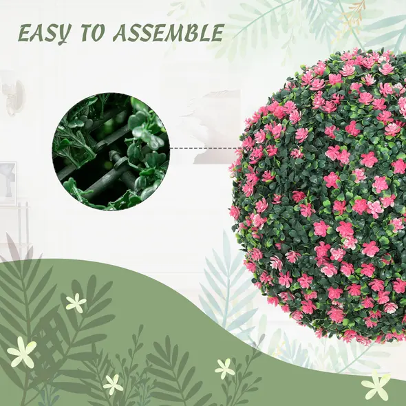 HOMCOM Set of Two Artificial Boxwood Balls Plants - Pink - 5