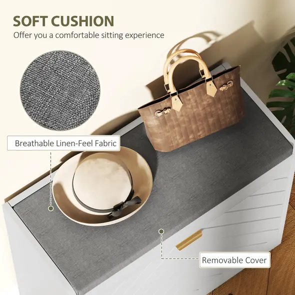 HOMCOM Shoe Storage with Seat, Upholstered Entryway Bench, Shoe Bench with 1 Flip Drawer and 4 Vents for 5 Pairs of Shoes - 7