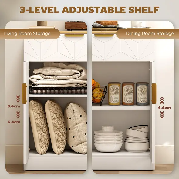 HOMCOM Sideboard Storage Cabinet, Modern Storage Cupboard with Drawer and Adjustable Shelf for Living Room, Kitchen, Dining Room, Entryway, White - 5