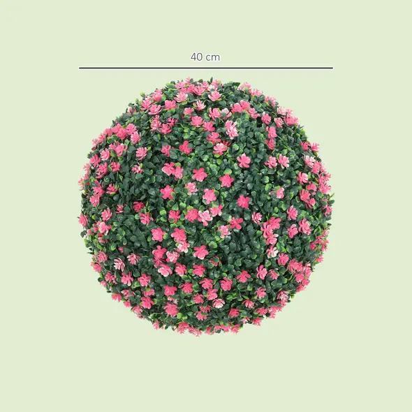 HOMCOM Set of Two Artificial Boxwood Balls Plants - Pink - 3