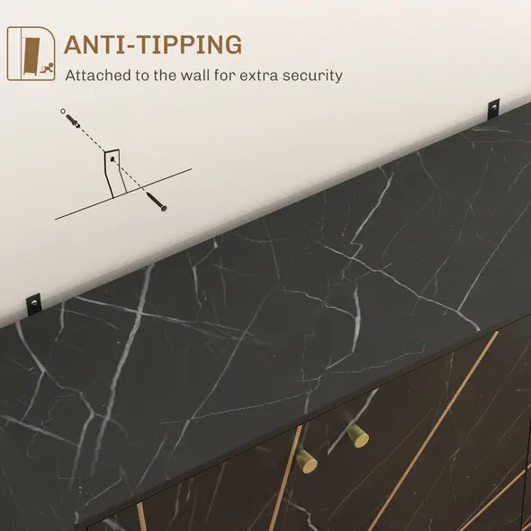 HOMCOM Sideboard Storage Cabinet, Modern Storage Cupboard with Adjustable Shelves and Metal Legs for Living Room, Kitchen, Dining Room, Entryway, Black Marble Tone - 7