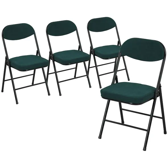 HOMCOM Set of Four Folding Corduroy Seat Chairs - Teal - 1
