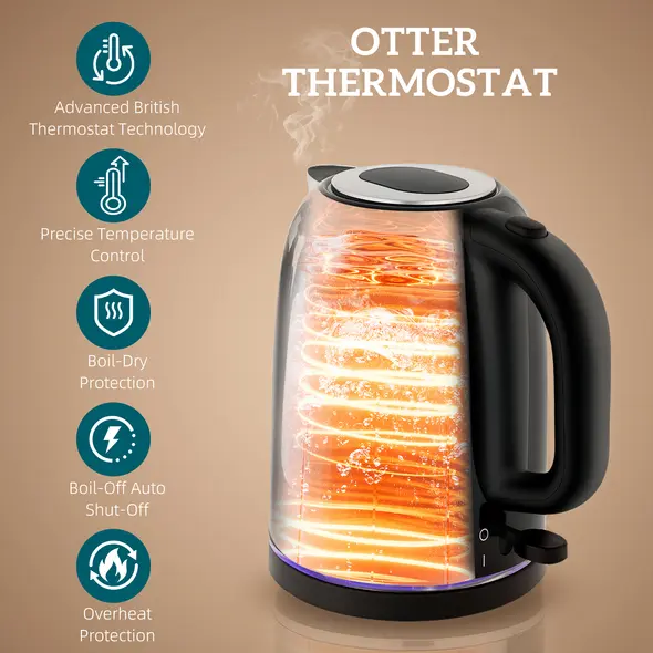 HOMCOM Simple Polished Toaster and Kettle Set - Black - 4