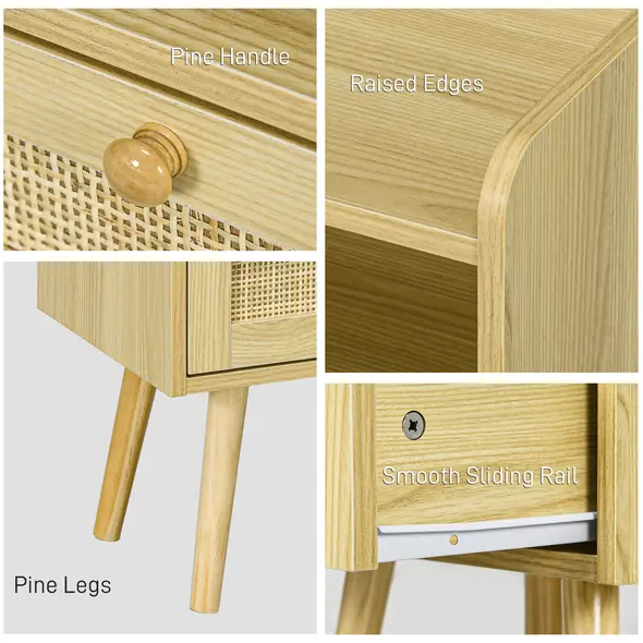 HOMCOM Set of Two Rattan Weave Bedside Tables - Wood Effect - 5