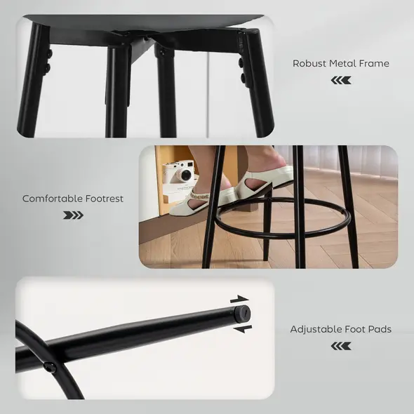 HOMCOM Set of Two Faux Leather Bar Stools - Grey/Black - 7