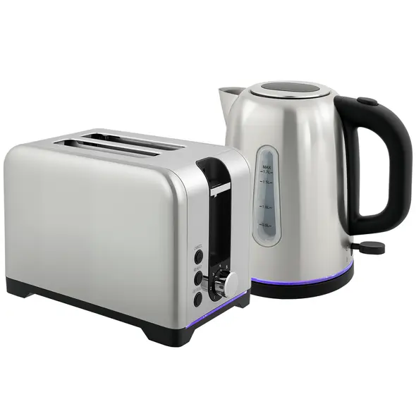 HOMCOM Simple Polished Toaster and Kettle Set - Silver Tone - 1