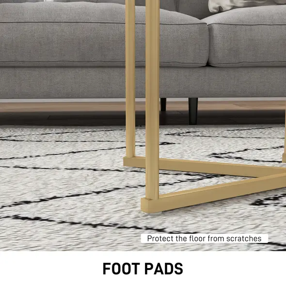 HOMCOM Set of Two Marble-Effect Nest of Tables - White/Gold-Tone - 6