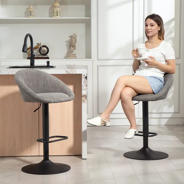 HOMCOM Set of Two Relaxed Tub Bar Stools - Grey - 7