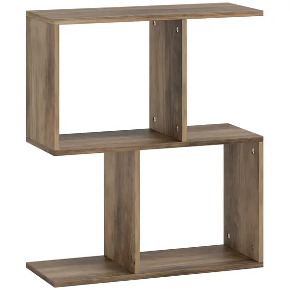 HOMCOM Side Table, Narrow End Table with Storage Shelves, S-Shaped, 3-Tier, 50W x 19.5D x 58H cm, Oak - 1