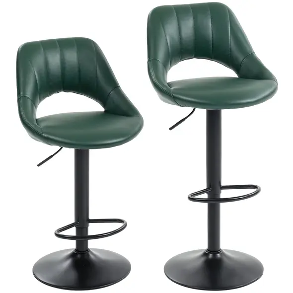 HOMCOM Set of Two Faux Leather Bar Stools - Dark Green - 1