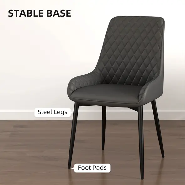 HOMCOM Set of 4 Quilted PU Leather Dining Chairs with Metal Frame 4 Legs Foot Caps Home Seating Modern Stylish Executive, Grey - 6