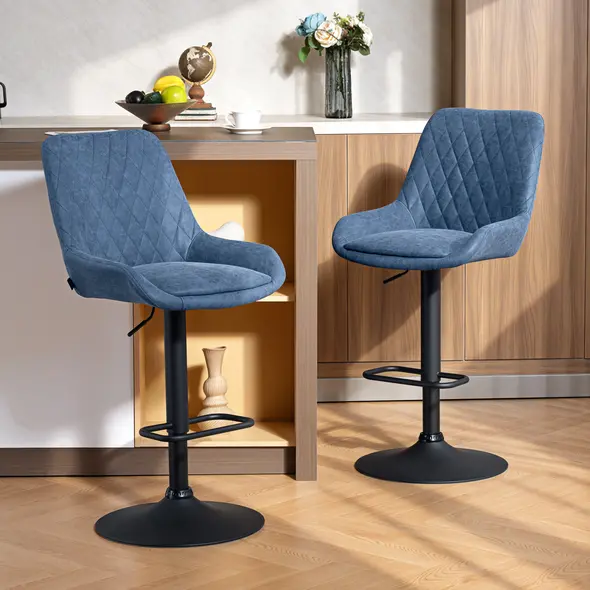HOMCOM Set of Two Faux Leather Retro Bar Stools - Dark Blue - 2