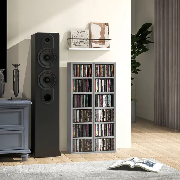 HOMCOM Set of Two 102 CD Storage Units - High Gloss Grey - 2
