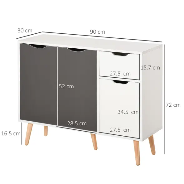 HOMCOM Sideboard Floor Standing Storage Cabinet with Drawer and Solid Wood Legs for Bedroom, Living Room, Home Office, Grey - 3