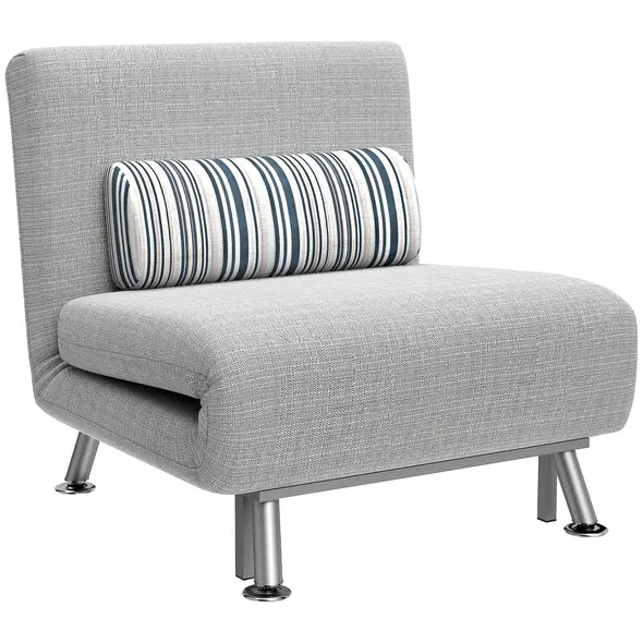 HOMCOM Single Sofa Bed, 1 Person Sleeper Foldable Lounge with Pillow, Light Grey - 1